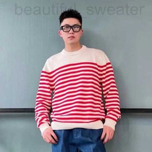 Men's Sweaters designer 23 Winter New G Family Sweater Red and White Stripe Knitted Pullover Loose Round Neck Woolen Casual Street Trend WJV5