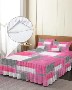 Säng kjol oljemålning abstrakt textur rosa elastisk utrustade sängöverdrag med örngott madrass täcker sängkläder set ark
