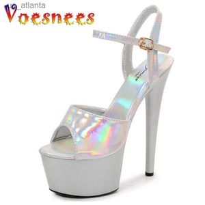 Elbise ayakkabıları kadın 2023 Tasarımcı Lüks Strip Pole Dans Platformu Topuk Sandals Lady Yaz Zarif 15cm Yüksek Beyaz H240325
