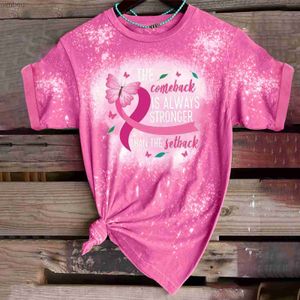 女性のTシャツ乳がん皮肉ピンクリボンバタフライプリントTシャツファッションピンクティートップスストリートウェアカジュアルショートスリーブ服ギフト24319