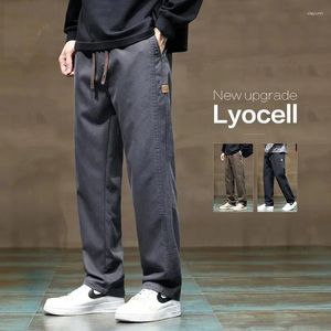 Męskie spodnie jesienne zima miękka tkanina lyocell gruba luźna prosta elastyczna talia korea