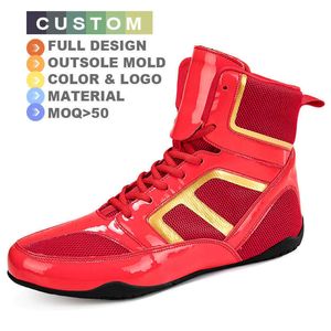 HBP Não-Marca Personalizado Malha Profissional Respirável Antiderrapante Kickboxing Sapato Bota Boxe Wrestling Shoes Para Homens Competição