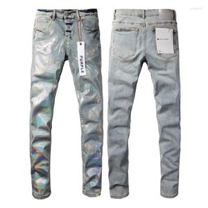 Calças femininas roxas marca jeans com revestimento de alta rua americana pintura de prata angustiada 2024 moda tendência qualidade