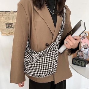 Totes Houndstooth Casual Canvas Crossbody Dumplings Bags for Women 2024 Designer Shoulder Messenger Bag Female Girls Handbags Purses