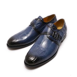HBP Non-Brand Heiße verkaufende blaue Herren-Schuhe aus echtem Leder mit doppeltem Monk-Riemen und braunen handgefertigten Schuhen