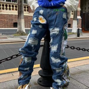 Calças de brim masculinas soltas e confortáveis calças largas retalhos y2k harajuku colorido multibolsos roupas masculinas jeans baggy