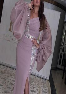 Organza Prom klänningar V Neck långärmad pärlor Sidan Silit Evening Party Gowns1881047