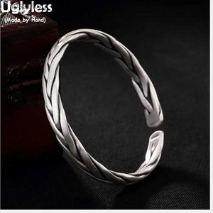 Charm Bracelets Uglyless Real S 999 Fine Silver Jewelry Handmade Weave Twisted Bangle Vintage Women Ethnic Statement Wide Bangles Hollow Bijoux L240319