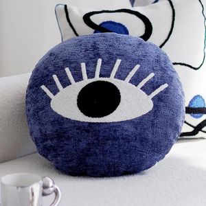 Blaue böse Augen Blume bestickt Kissenbezug Kissenbezug Baumwolle Kissenbezug Flora Sofa Schlafzimmer Home Decor 240306