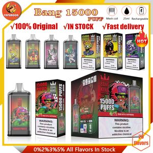 Original Bang King 15000 Puff 15k Descartável 650mAh Vapes Pen E Cigarro 0% 2% 3% 5% Vaporizador Recarga Recarregável 13450 Bateria Pré-preenchida 25ml Cartucho Pod Mesh Bobina