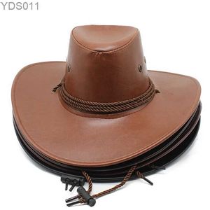 Breda breim hattar hink stor läder cowboy hatt platt topp mens lämnar tryckt filt man för män kvinnor fedora nu 240319