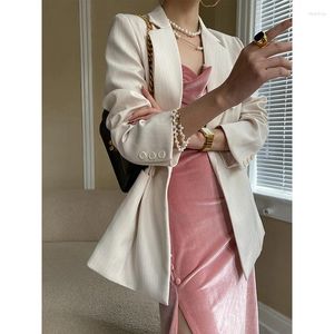 Women's Suits 2024 Women Spring Blazer Coat Turn Down Collar Fashion Striped Design Feminino Casaco Tops For Clothes