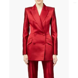 Herrenanzüge Zweiteiliger Anzug für Frauen Satin Zweireiher Business Fashion Slim Hosen Bequeme Arbeitskleidung Wom