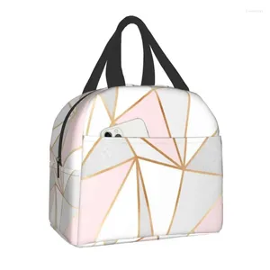 Storage Bags Pink Grey Gold Geometric Abstract Pattern Insulated Bag Women Geometry Portable Thermal Cooler Food Lunch Box For Work