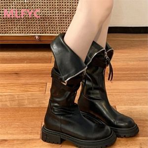 Stövlar 2023 Spring Autumn New Over Kne Long Boots Women's Thick Sole Motorcycle Rider Boots High Sleeve Fashion Boots Platform Boots