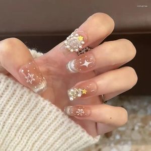 False Nails 10Pcs /Set Full Cover Press On Diy Pure Handmade Patch Removable Fake Nude Blush Snow Christmas Tree