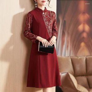 Etniska kläder 2024 Kinesiska traditionella bröllop Qipao Dress Fashion Spring Autumn Improved Stand Collar Long Sleeve Cheongsam W207