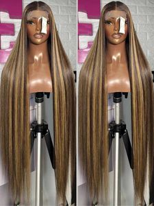 Syntetiska peruker Syntetiska peruker Melodie 250% HD 30 40 tum Highlight Ombre Straight 13x6 Spets Front Wigs Human Hair 13x4 Spets Front för svarta kvinnor 240329