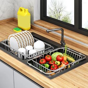 Kitchen Storage Expandable Dish Drying Rack Over The Sink Draining Basket Stainless Steel Utensil Cutlery Holder Drainer