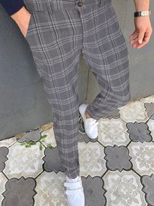 Mode Herren Slim Hose Grau Stretch Bequeme Hose Bleistift Klein Quadratisch Business Out Dating Alltagskleidung 240305