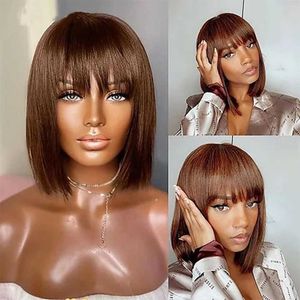 Synthetic Wigs Wholesale Human Hair Short Pixie Bob Wigs With Bangs Straight Bob Brazilian Human Hair Wig Sale Highlight Machine Made for Women 240328 240327