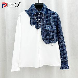 Mäns casual skjortor PFHQ denim lapptäcke för mode liten dofttrend långärmad stilig original avancerade toppar sommar 21Z4115