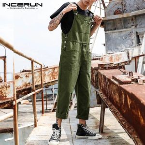 Calças masculinas Incerun Homens Bib Macacões Sólidos 2024 Corredores Moda Casual Multi Bolsos Streetwear Suspensórios Carga Macacões Romper