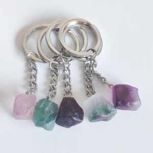 Chaveiros de cristal fluorite natural, chaveiros que curam cristal rosa, decoração de carro, porta-chaves para mulheres e homens