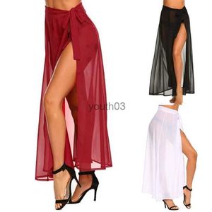 Skirts Skorts Beach-Sarong-Pareo for Womens Semi-Sheer Swimsuit Cover-Ups Side Tie Long Wrap Skirt for Swimwear Bathing Suit 240319