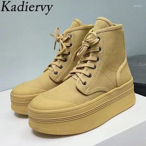 Casual Shoes Platform Women Sneakers Round Toe Lace Up Thick Sole Height Increasing Canvas Designer Short Boots Woman