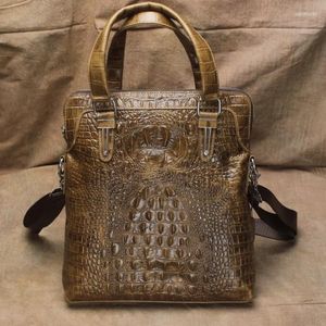 Bag SJX Crocodile Pattern Leather Men's Messenger Zipper Retro Wax Handbag Brand Shoul