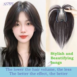 Toppers JSNME Natural Human Hair Topper With Bangs Invisible For Women Clip in Toppers Hand Tied Remy Real Hair Pieces Hairs Extension