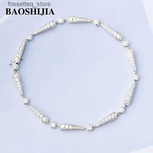 Charmarmband Baoshijia Solid 18K White Gold Womens Eternity Diamonds Ganska enkla smycken handgjorda högkvalitativa L240319