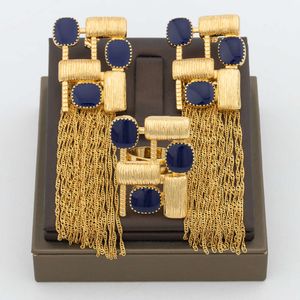 Tendência joias femininas cor dourada africana e conjunto de brincos de borla com design geométrico anel redimensionável para casamentos