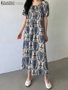 Podstawowe sukienki swobodne Zanzea wakacyjna Summer Maxi sukienka Kobieta moda szaty z krótkim rękawa