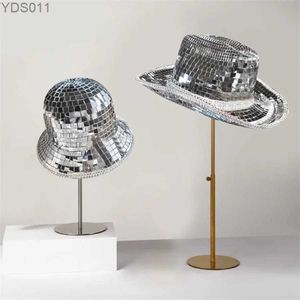Wide Brim Hats Bucket Disco Cowboy Hat Glitter Mirror Stunning Ball Cap Stage Bar Party Dance Decor 240319