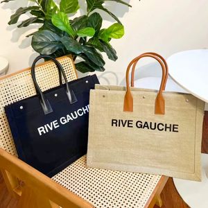 Luxurys rive gauche handväskor toppkvalitet designer shoppare väska kvinnor semester hög kapacitet väv linje man mode tote crossbody stora resebagage strandsäckar