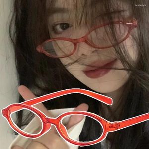 Sunglasses Y2K Retro Oval Glasses Women Girls Red Frame Glass Eyewear Decorative Computer Anti-blue Eyeglasses With Seaside Driving