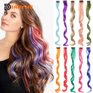 Synthetic Wigs Synthetic Wigs Colorful Hair Curly One Clip in Synthetic Long Hairpiece For Girls Women Kid Multi-colors Party Highlights Wig Piece 240329