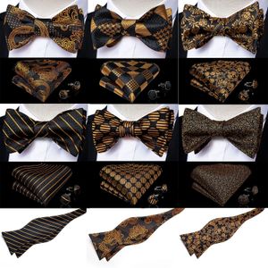 Self Tie Bow Handkuft manschettknappar Set Fashion Black Gold Mens Silk Butterfly Bowknot Formell Wedding Party Cravat Dibangu 240315