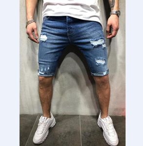 Summer Male Jeans Mens Jogger Ankle Ripped Blue Denim Shorts Hole Washed Short Pants9180784