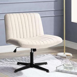 PUKAMI Criss Chair,armless Cross Legged Office Desk No Wheels,fabric Padded Modern Swivel Height Adjustable Mid Back Wide Seat Computer Task Vanity Chair for