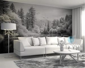 Wallpapers Custom Self Adhesive Wallpaper Living Room Bedroom Nordic Black And White Forest Lakes TV Background Wall Mural 3d Waterproof