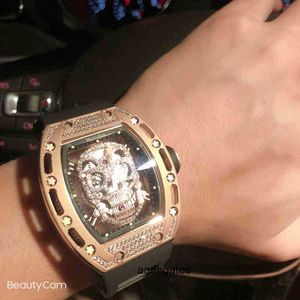 럭셔리 남성 기계공 시계 Richa Diamond Full Fashion Evil Men 's Skull Large Dial Mill Ghost Trend Mechanical