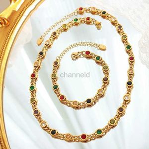 Bangle Fashion necklace bracelet set colorful zirconia necklace bracelet fashion niche fish eye stitch chain jewelry set accessories 240319