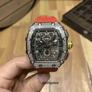 Business Leisure Richa Rm11-03 Multifunctional Automatic Machine White Steel Full Diamond Yellow Tape Mill Watch Male