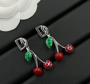 2024 Classic D brand letter G hollow diamond cherry fruit pendant earrings luxury women girls gift no box