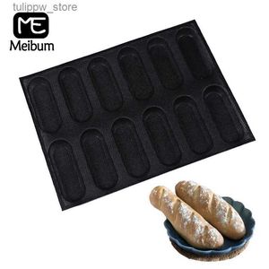 Baking Moulds Meibum 12 Cells Oval Bread Mold Mini Baguette Silicone Mould Hot Dog Bun Form Glass Fiber Bakeware Non Stick Pastry Baking Tools L240319