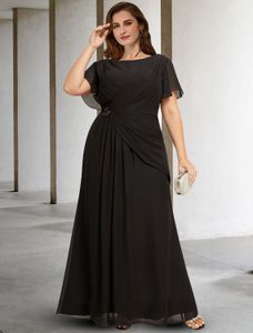 Classy Long Black Chiffon Beaded Mother of the Bride Dresses A-Line Pleated Jewel Neck Godmother Dresses Formal Party Gown Pleated Floor Length Women Dresses