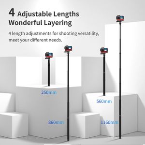 TELESIN 116 cm Kohlefaser-Einbeinstativ Selfie-Stick ausziehbar mit 14 Schrauben für Hero Insta360 Osmo Action-Kamera 240309